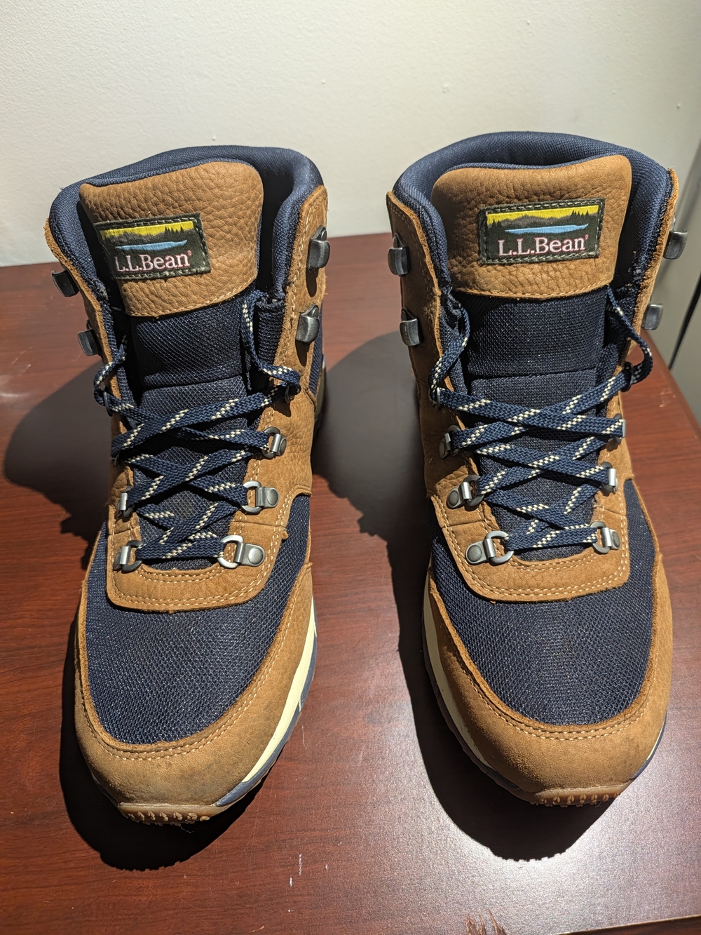 L.L. Bean Men's Tan and Navy Suede-Textile Hiking Boots